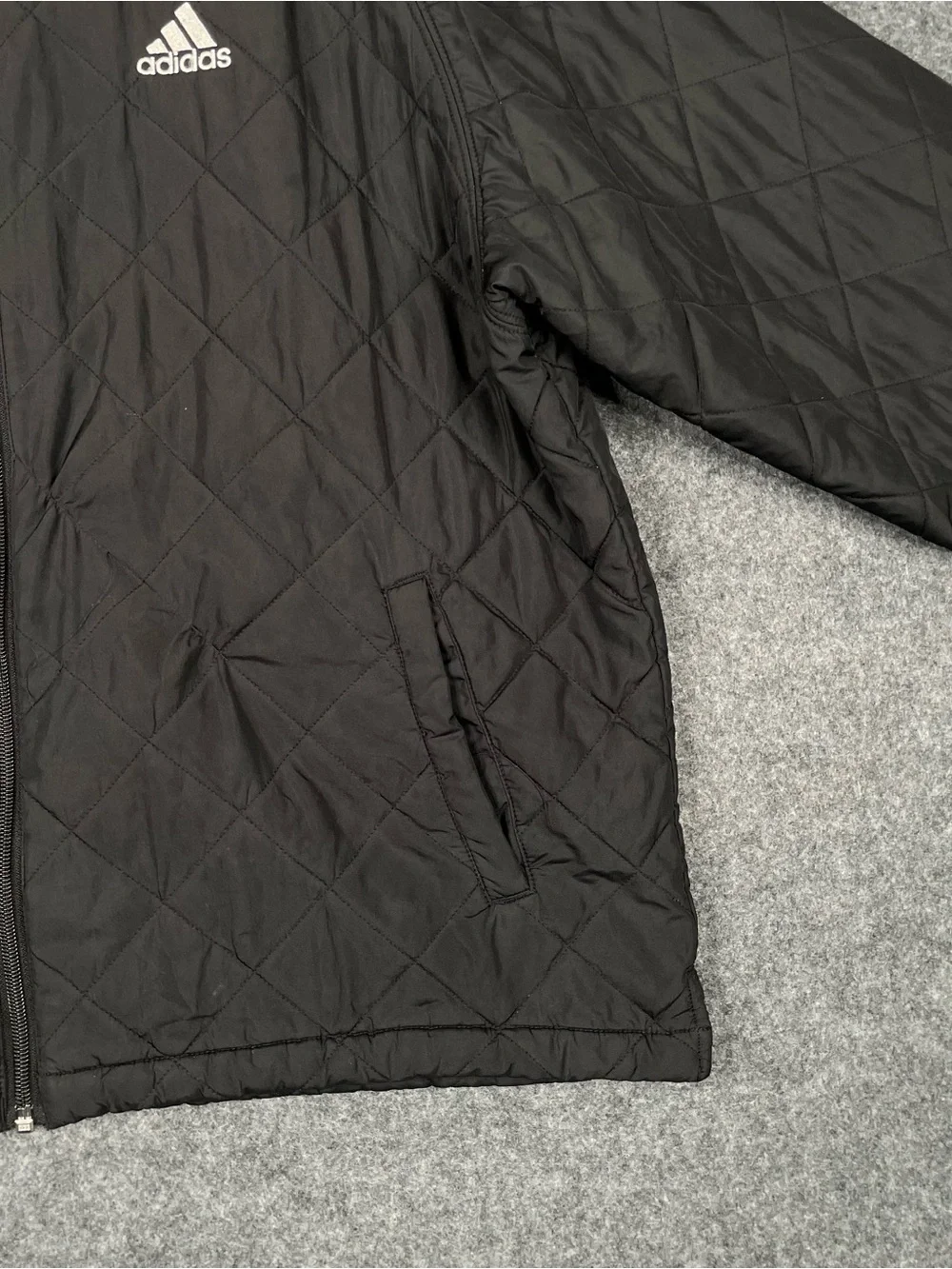 Adidas Quilted Bomber Jacket Mens Large Black Tricot Logo 3 Stripes Full Zip